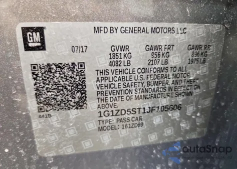 2018 Chevrolet Malibu Lt z USA, uszkodzony, nr VIN 1G1ZD5ST1JF105606